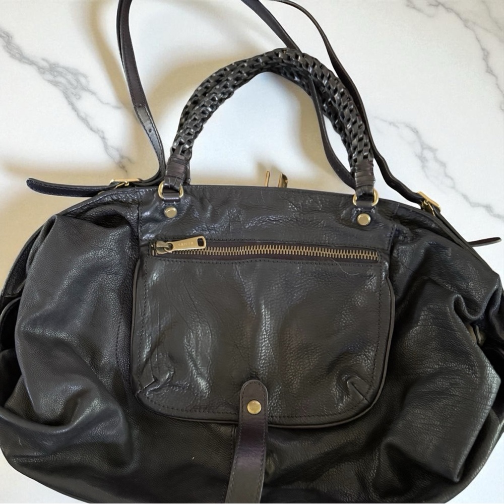 Gorgeous Black Gryson Leather Shoulder Bag with Braided Handle